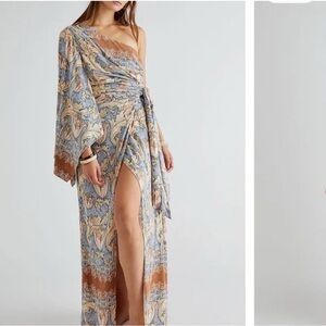 Free People One-Shoulder Paisley Maxi Dress - Blue and Brown